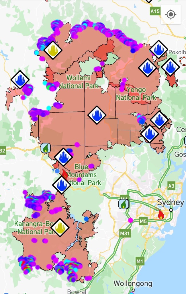 extent of bushfire in the Greater Blue Mountains World Heritage Area